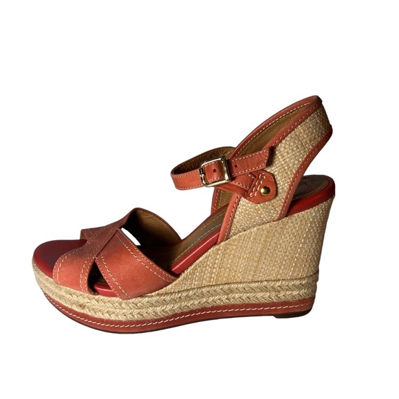 Clarks Coral Amelia Air Wedge Heel Sandals Peep Toe Leather Espadrilles Strap - Picture 2 of 8